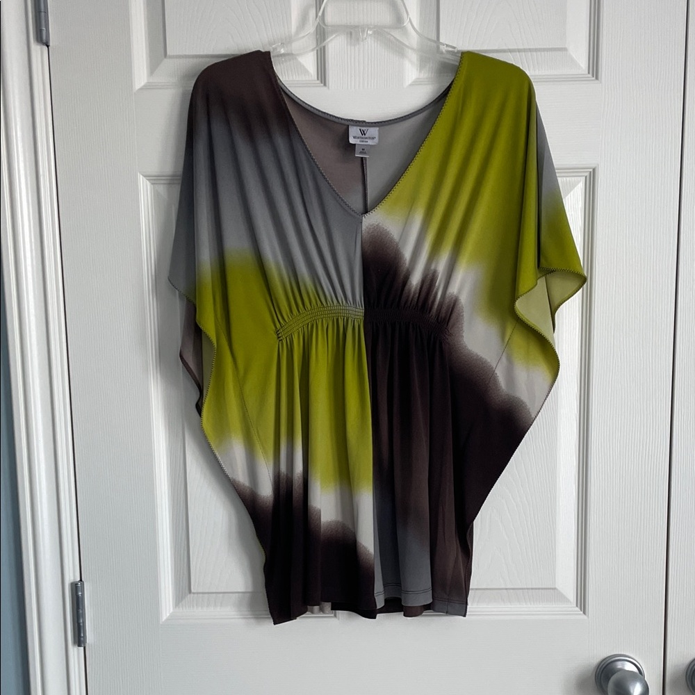Worthington V-Neck Blouse in Green, Brown, and Gray